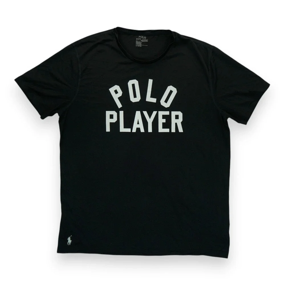 Polo Ralph Lauren POLO PLAYER  Black T Shirt Men's Large Performance ~ EUC